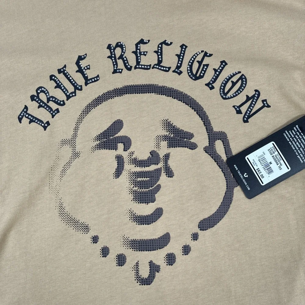 New True Religion Mens Stone Stud Buddha T-Shirt Size Medium NWT Beige